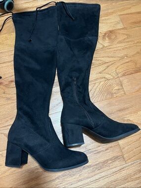 Unisa Black Over-the-Knee Block Heel Boots
